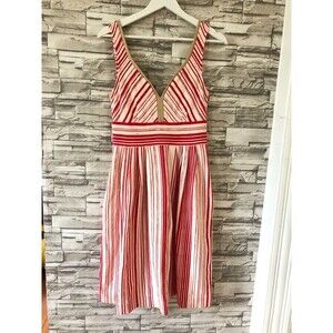 Anthropologie Postmark Poppy Stripe Dress Size 8 Fit and Flare Red with Pockets